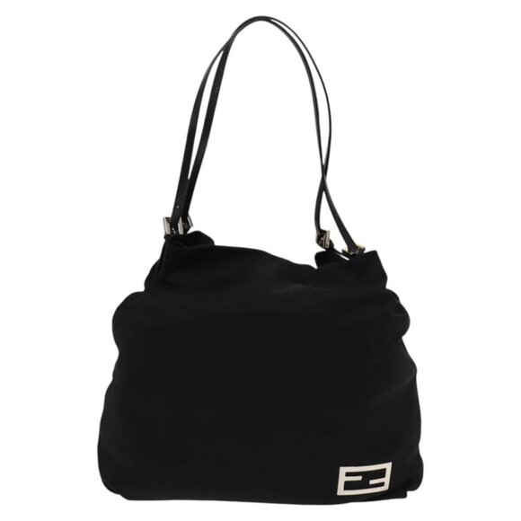 FENDI Tote Bag Nylon Black Silver Auth ep8593